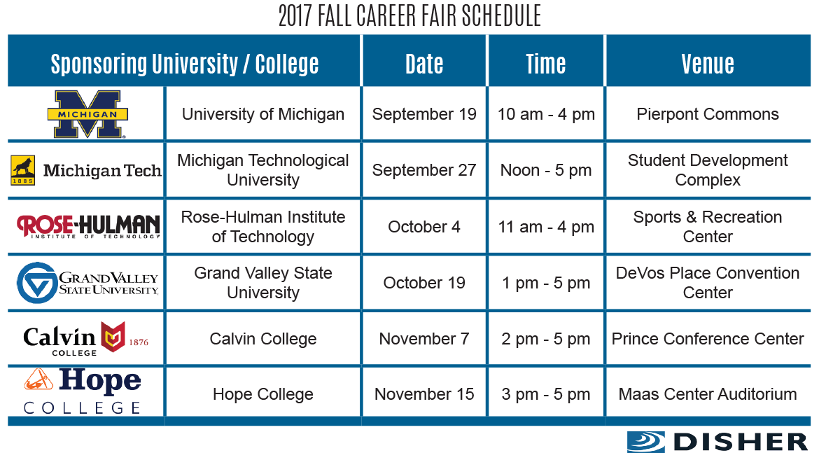  DISHER Career Fairs - Fall Schedule