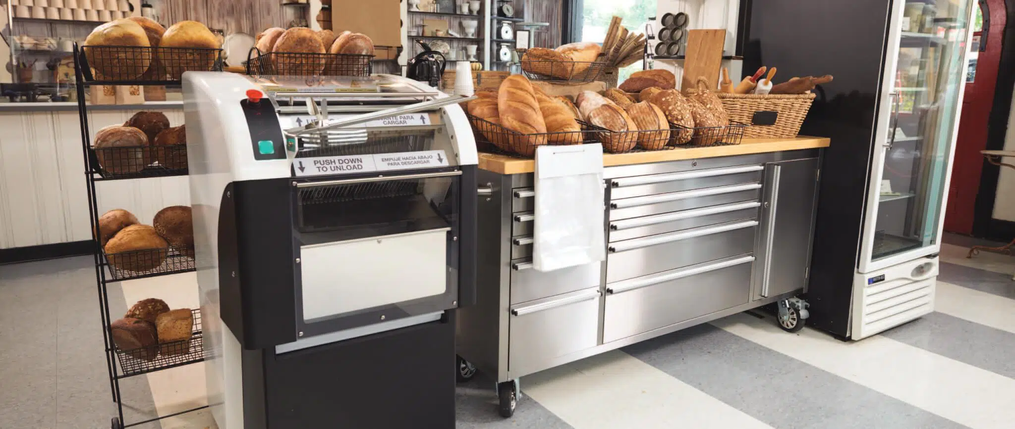 Bread Slicer in Grocery Store