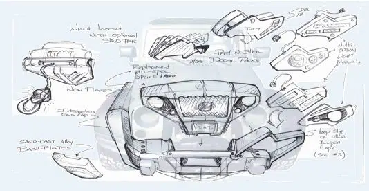 Industrial designed concept sketches of a vehicle