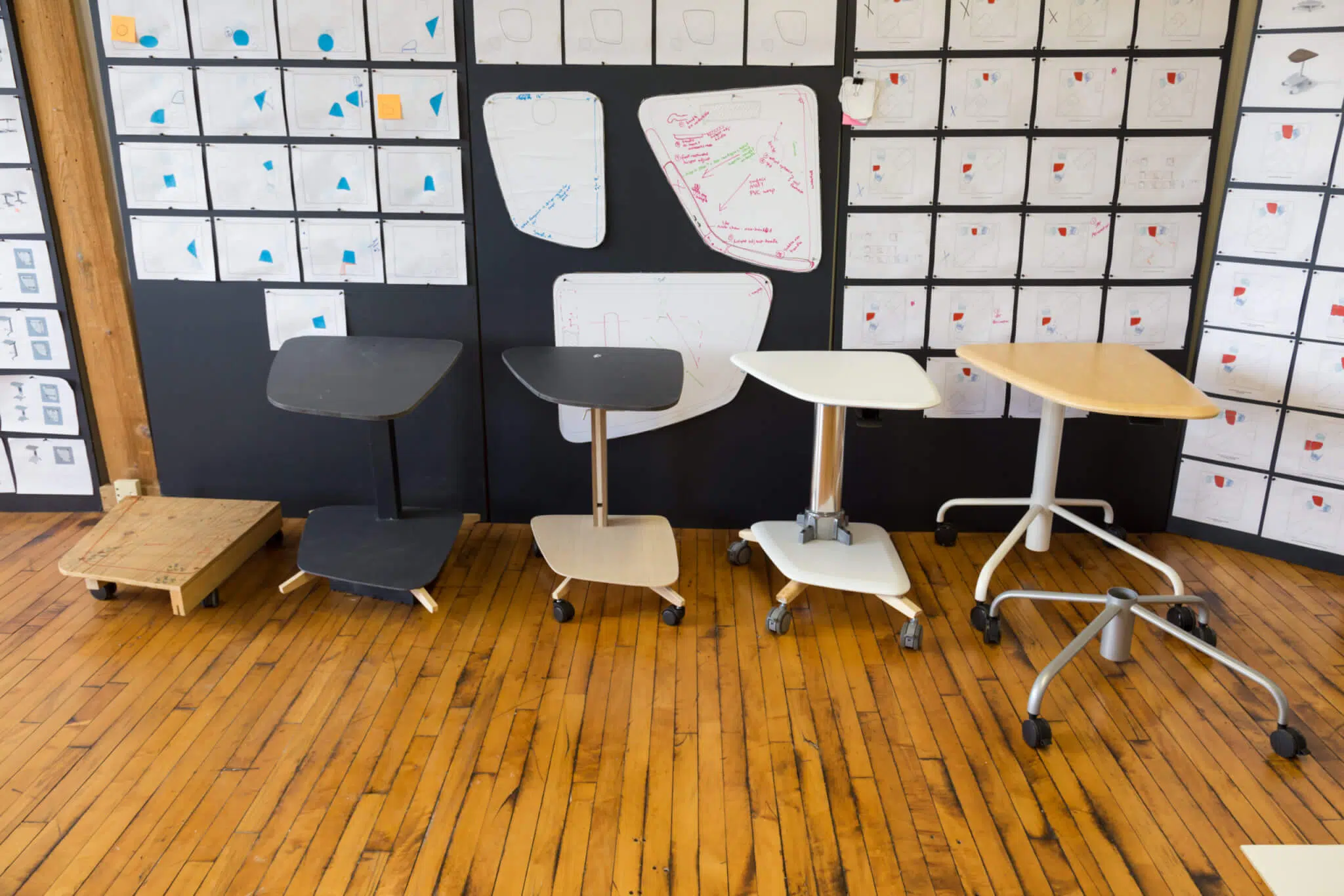 Prototyped Tables lined up in front of benchmarking boards