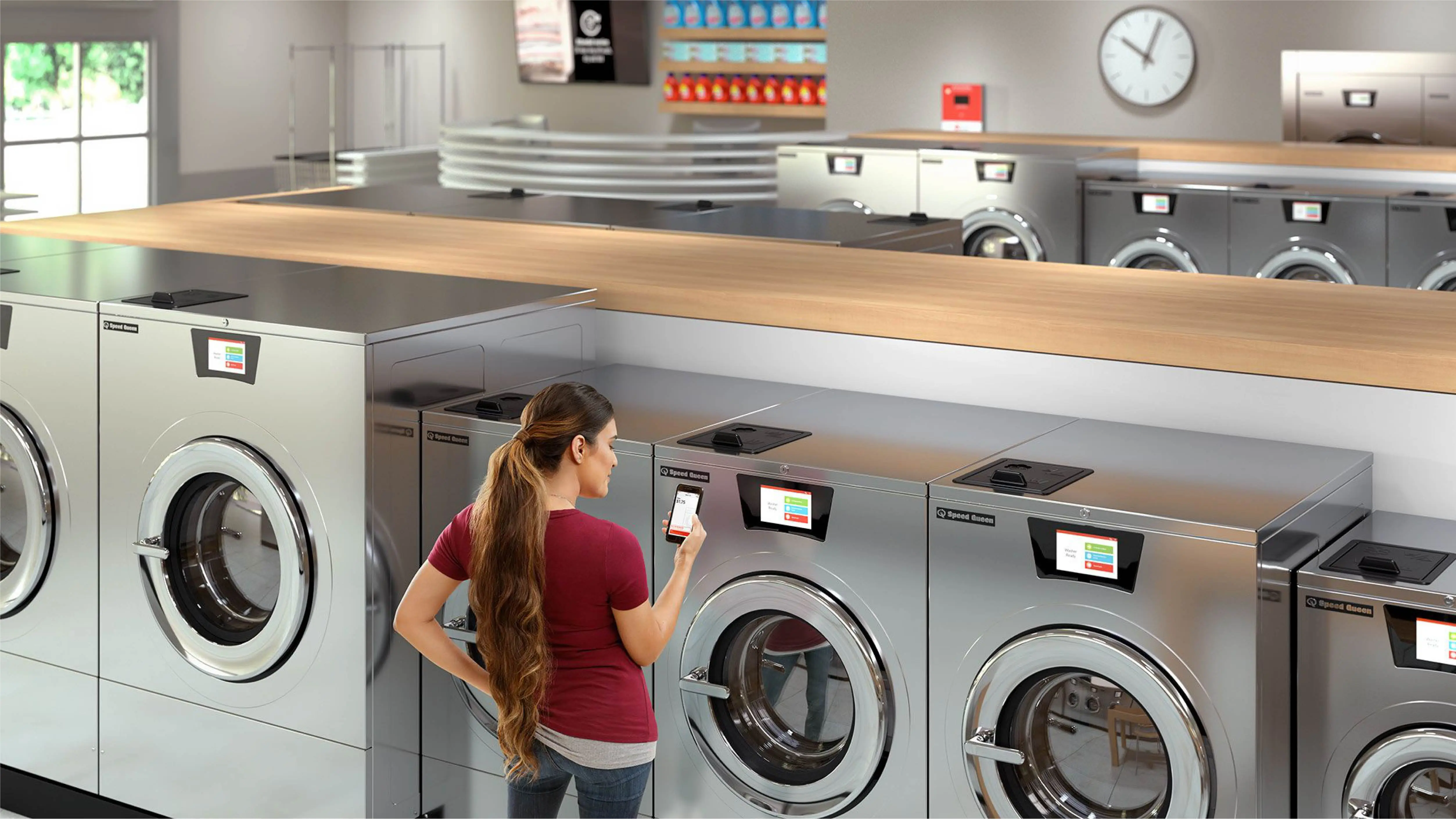 Woman in laundry mat