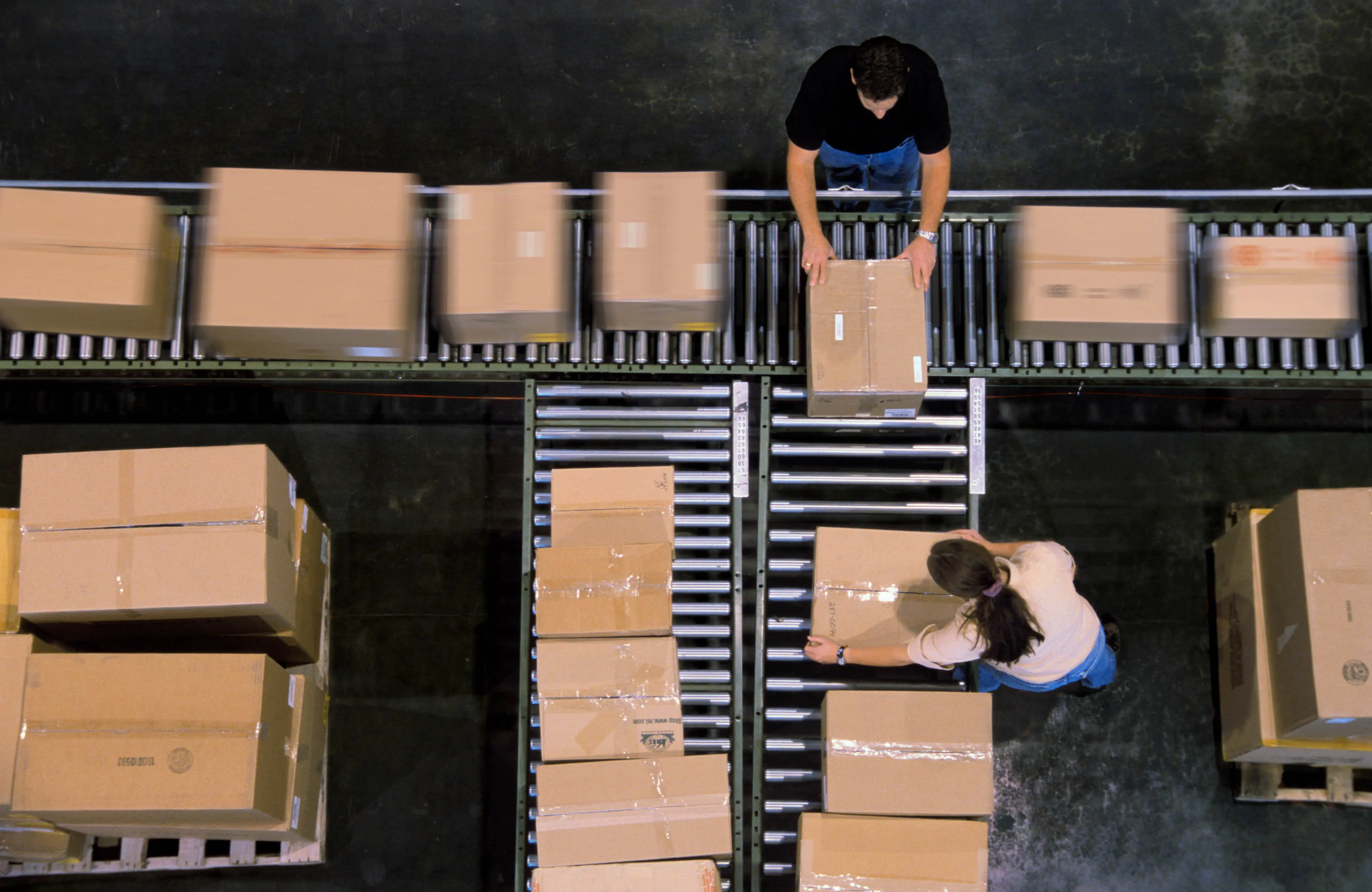 Boxes on a conveyor