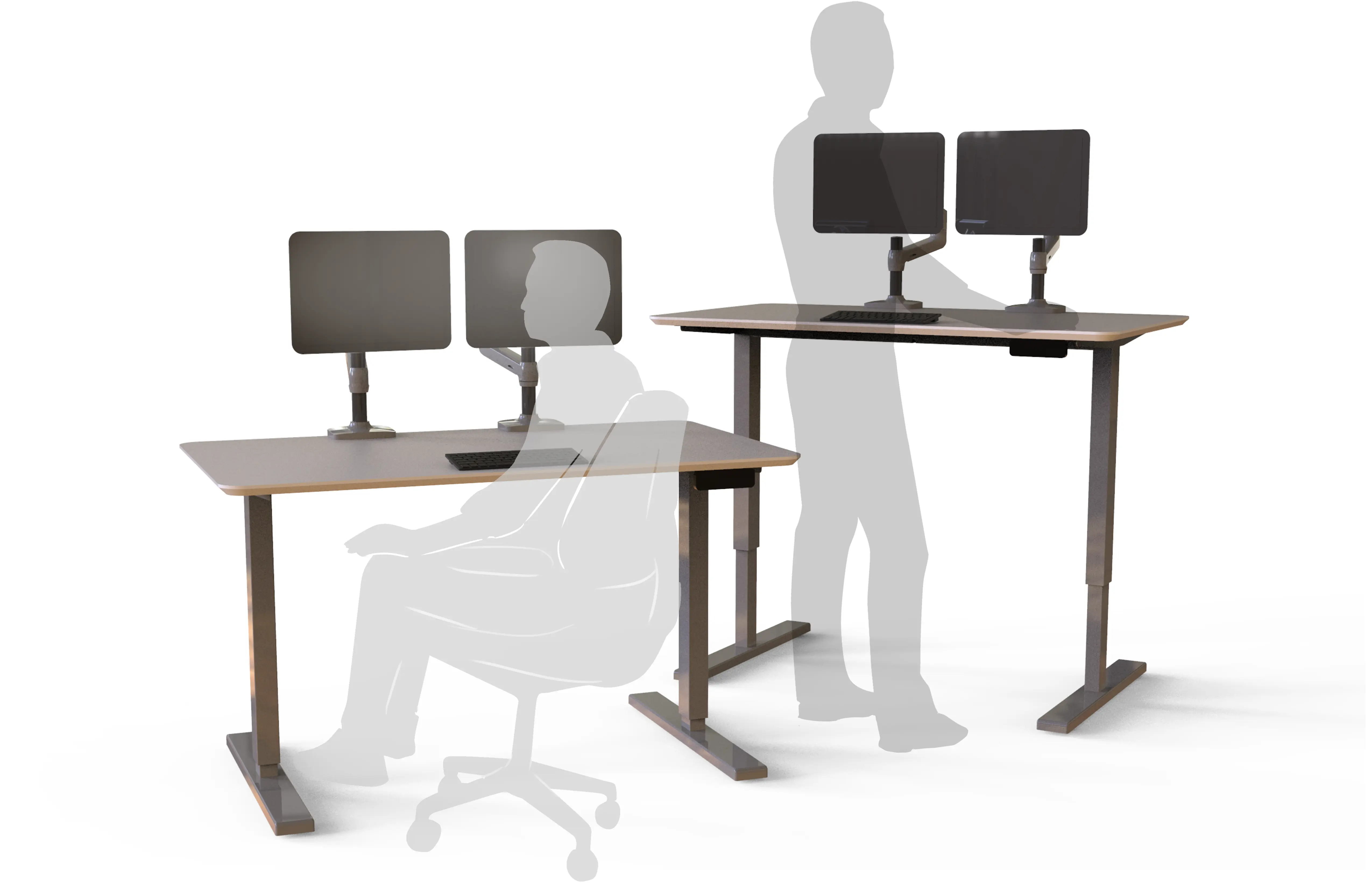 Sketches of someone sitting and standing at a desk