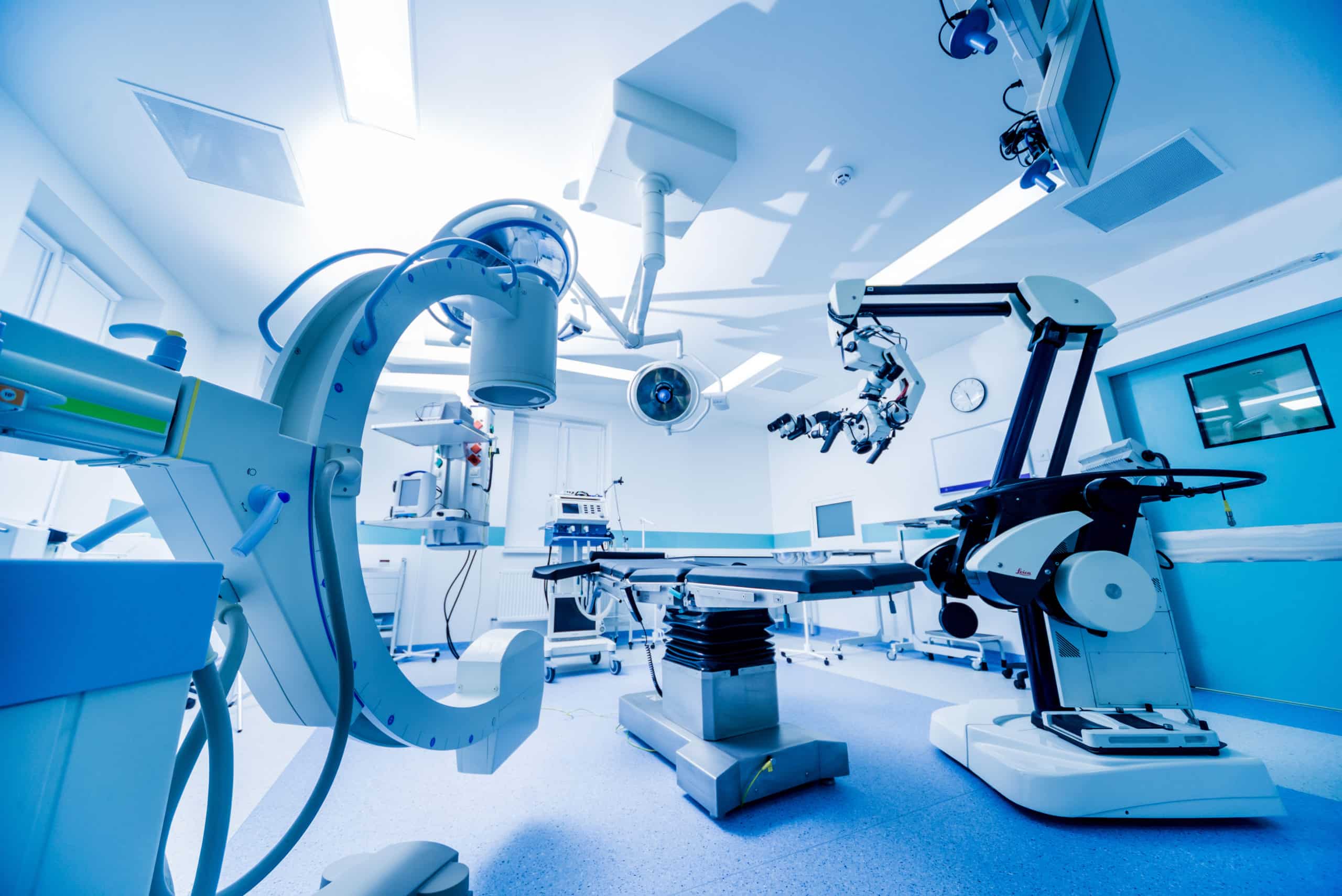 Modern equipment in operating room. Medical devices for neurosurgery. Background