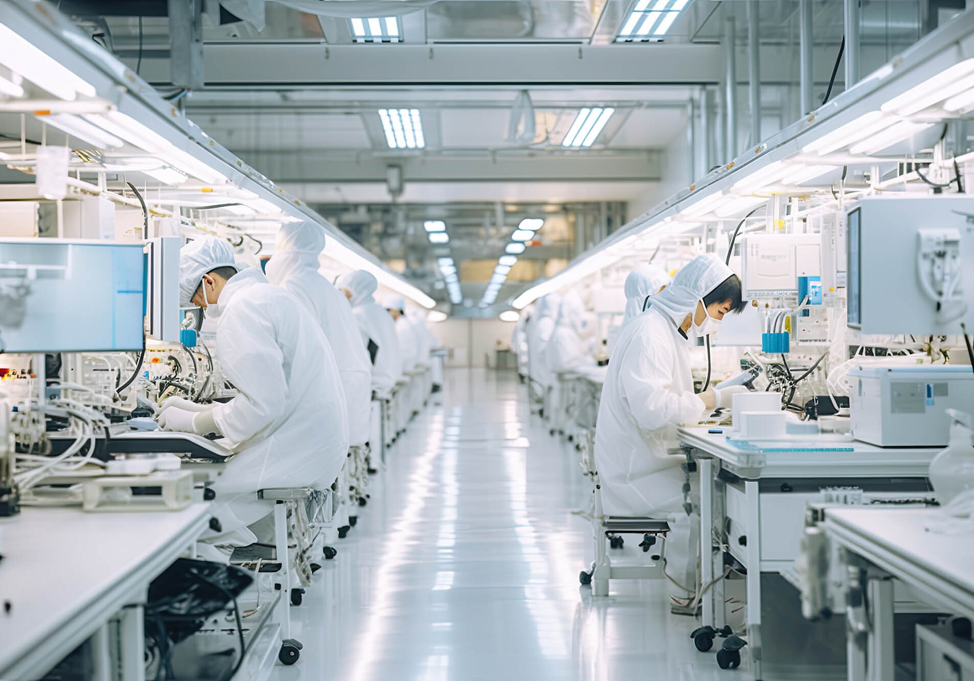 In a cutting-edge industrial facility, a team of professionals and technicians ensures the quality and precision of medical technology and equipment through advanced research and development processes.