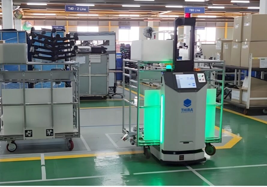 THIRA Robotics AMR in a manufacturing plant