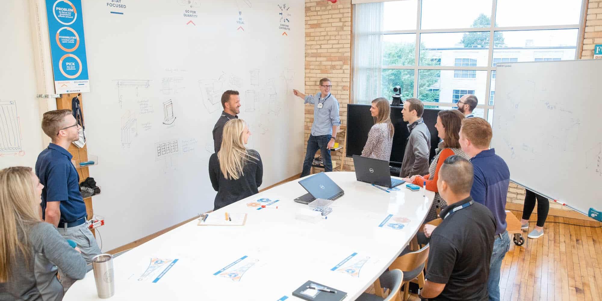 People ideating with whiteboards